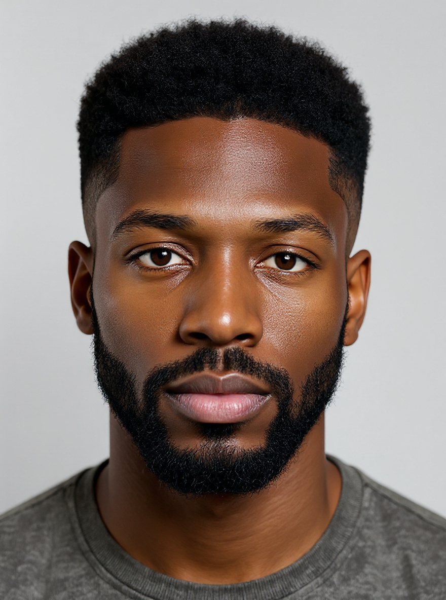 After/projection photo — same synthetic identity, clearly different hair and grooming, surgery-free case 2 (male)